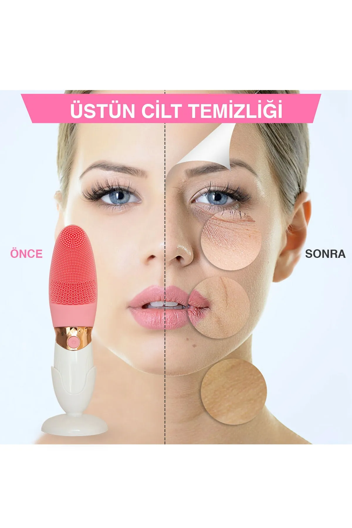 Derin Gözenek Temizliği İçin İnce Kaba Silikon Uçlu Elektrikli Yüz Temizleme Fırçası ( Bayi Depom )