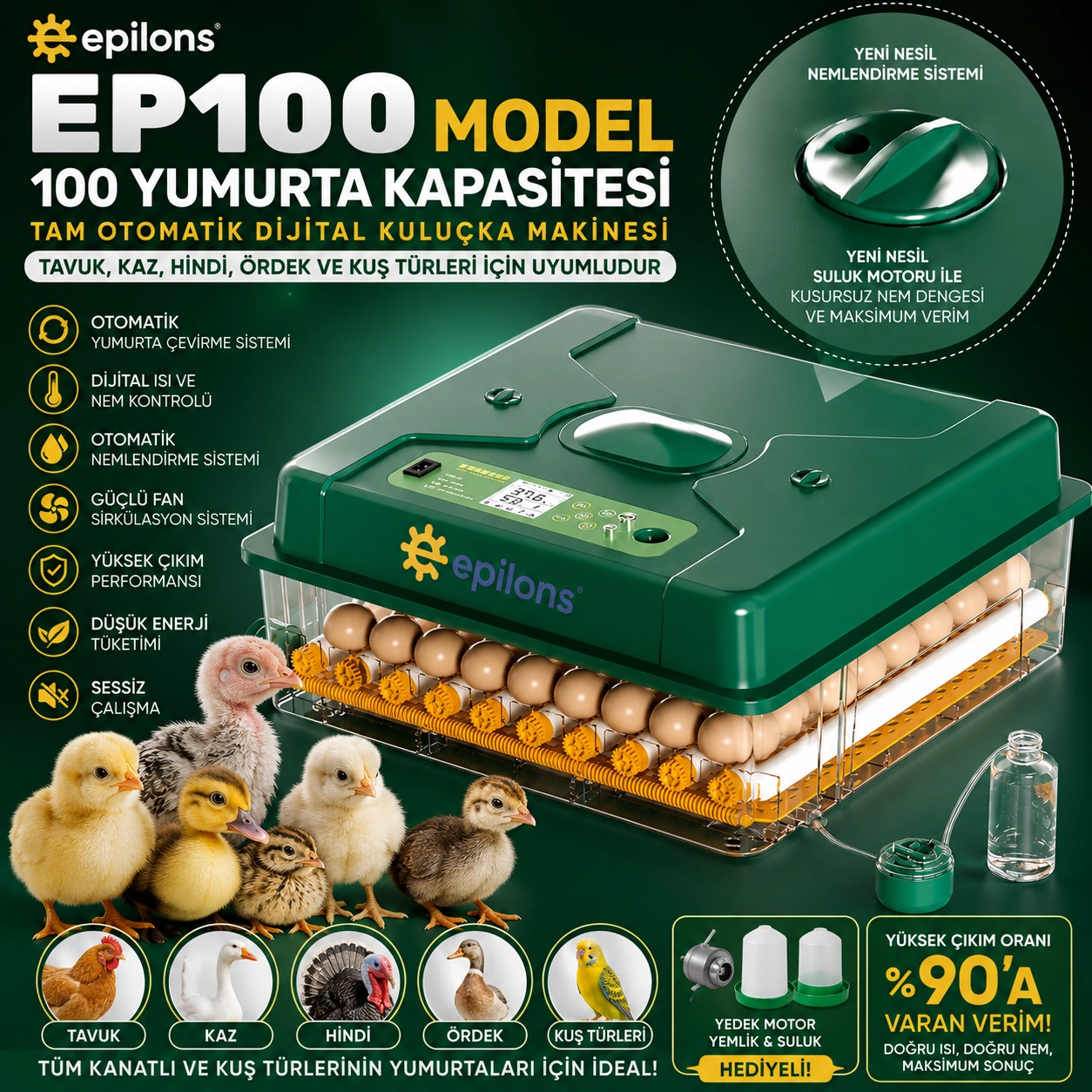 EP100 Kuluçka Makinesi Yeni Nesil Suluk Üstten Havalandırma Sistemli Tavuk Kaz Hindi ve Kuş Türleri İçin ( Bayi Depom ) EP100 Kuluçka Makinesi Yeni Nesil Suluk Üstten Havalandırma Sistemli Tavuk Kaz Hindi ve Kuş Türleri İçin ( Bayi Depom )