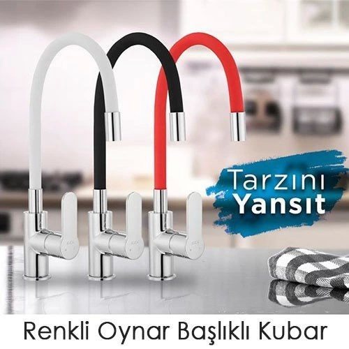 Esnek Kıvrılabilir Renkli Silikon Oynar Başlıklı Musluk Bataryası Başlığı Kubar ( Bayi Depom )