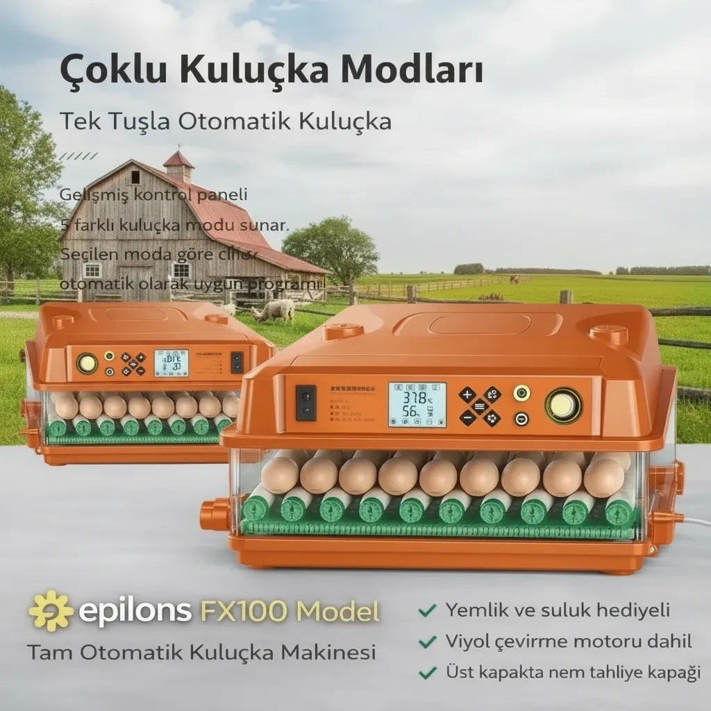 FX100 Tam Otomatik Kuluçka Makinesi – 100 Yumurta Kapasiteli | Yeni Nesil Havalandırma | Otomatik Motorlu Su Alma Sistemi | Dijital Isı ve Nem Kontrolü ( Bayi Depom ) FX100 Tam Otomatik Kuluçka Makinesi – 100 Yumurta Kapasiteli | Yeni Nesil Havalandırma | Otomatik Motorlu Su Alma Sistemi | Dijital Isı ve Nem Kontrolü ( Bayi Depom )