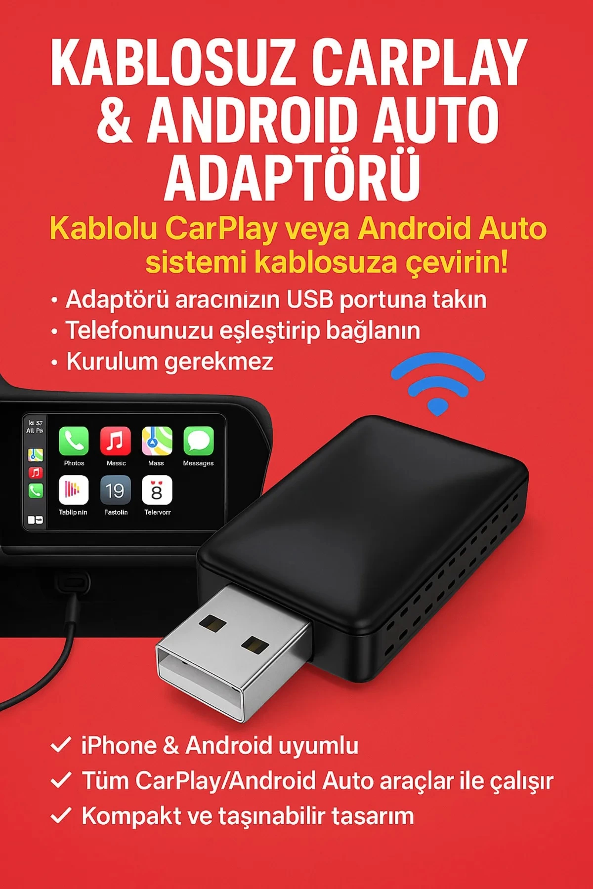 Kablosuz CarPlay & Android Auto Adaptörü - Apple ve Android Cihazlar İçin Evrensel Wireless Carplay Çevirici ( Bayi Depom ) Kablosuz CarPlay & Android Auto Adaptörü - Apple ve Android Cihazlar İçin Evrensel Wireless Carplay Çevirici ( Bayi Depom )