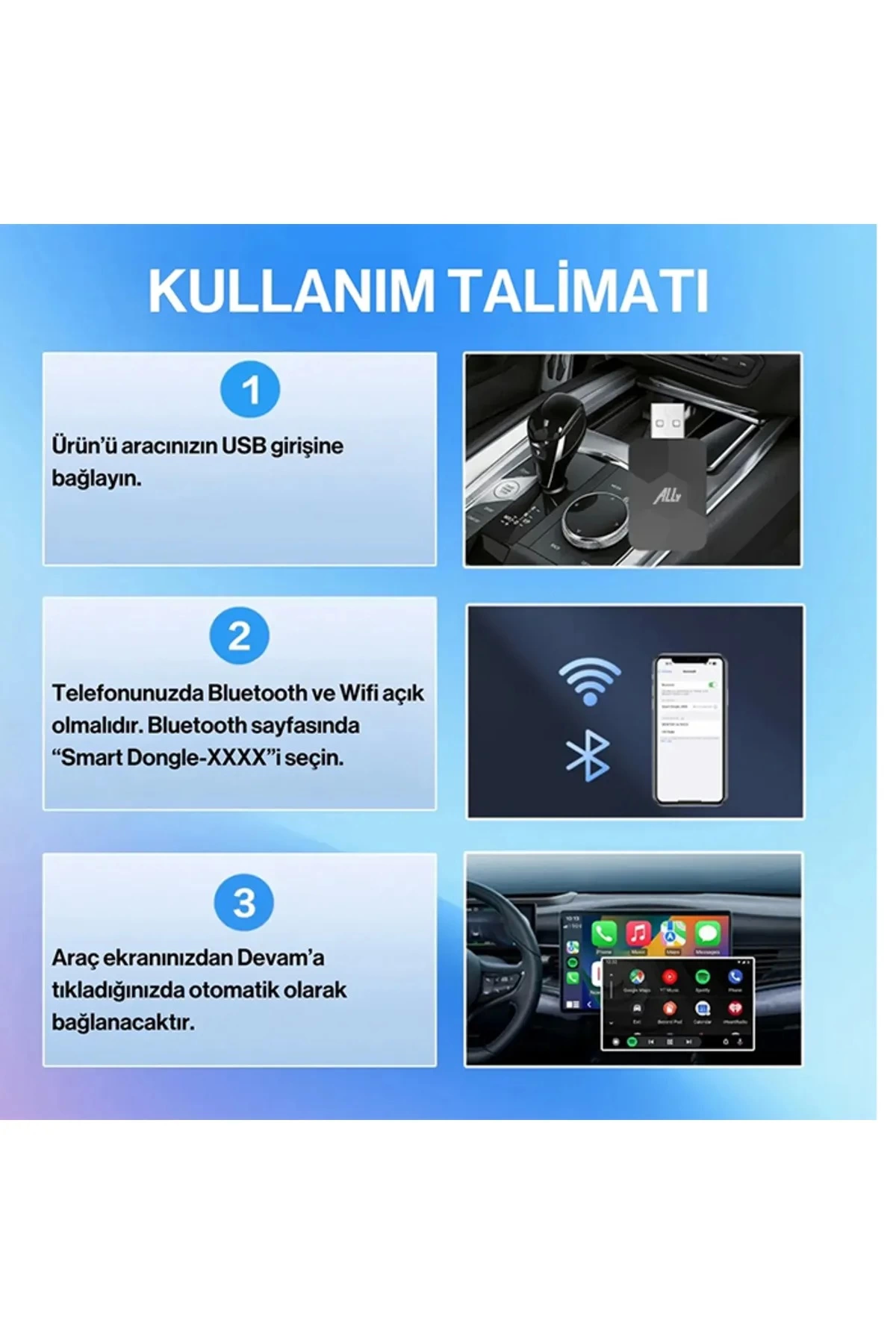 Kablosuz CarPlay & Android Auto Adaptörü - Apple ve Android Cihazlar İçin Evrensel Wireless Carplay Çevirici ( Bayi Depom )