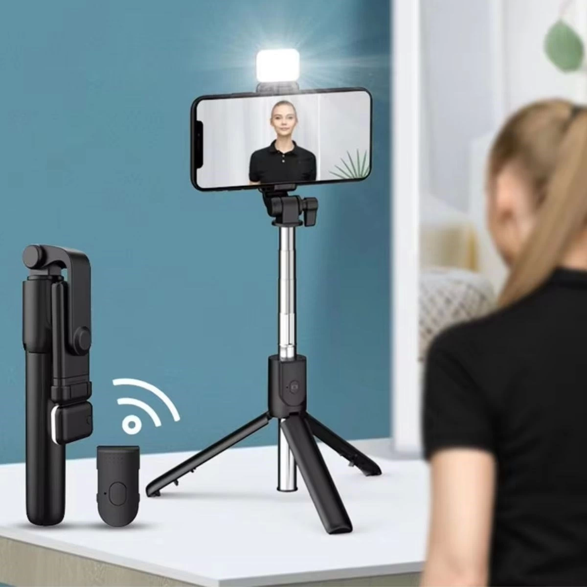 Kendiliğinden Led Işıklı Kumandalı Uzayabilen Selfie Çubuğu,masa Üstü Tripod ( Bayi Depom )