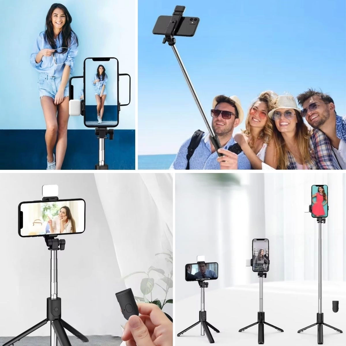 Kendiliğinden Led Işıklı Kumandalı Uzayabilen Selfie Çubuğu,masa Üstü Tripod ( Bayi Depom )