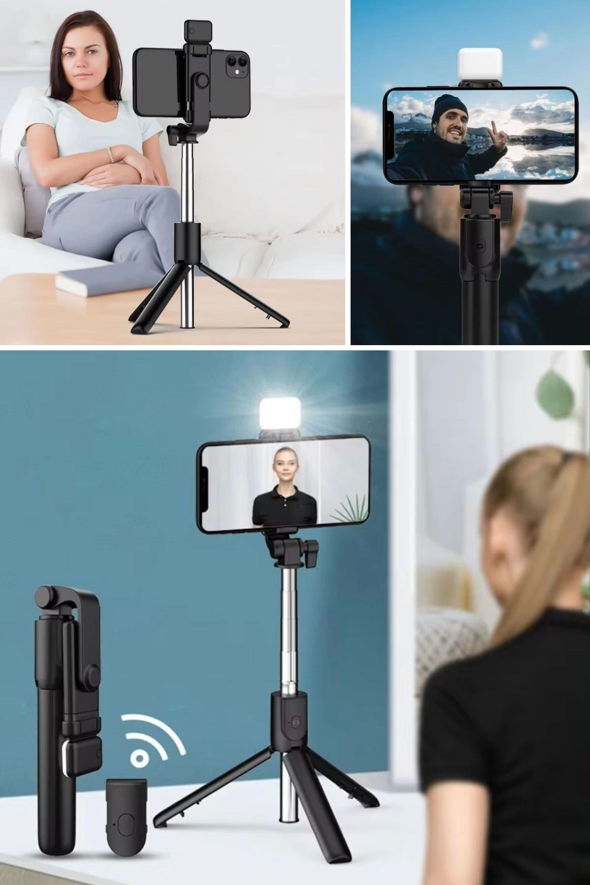 Kendiliğinden Led Işıklı Kumandalı Uzayabilen Selfie Çubuğu,masa Üstü Tripod ( Bayi Depom )