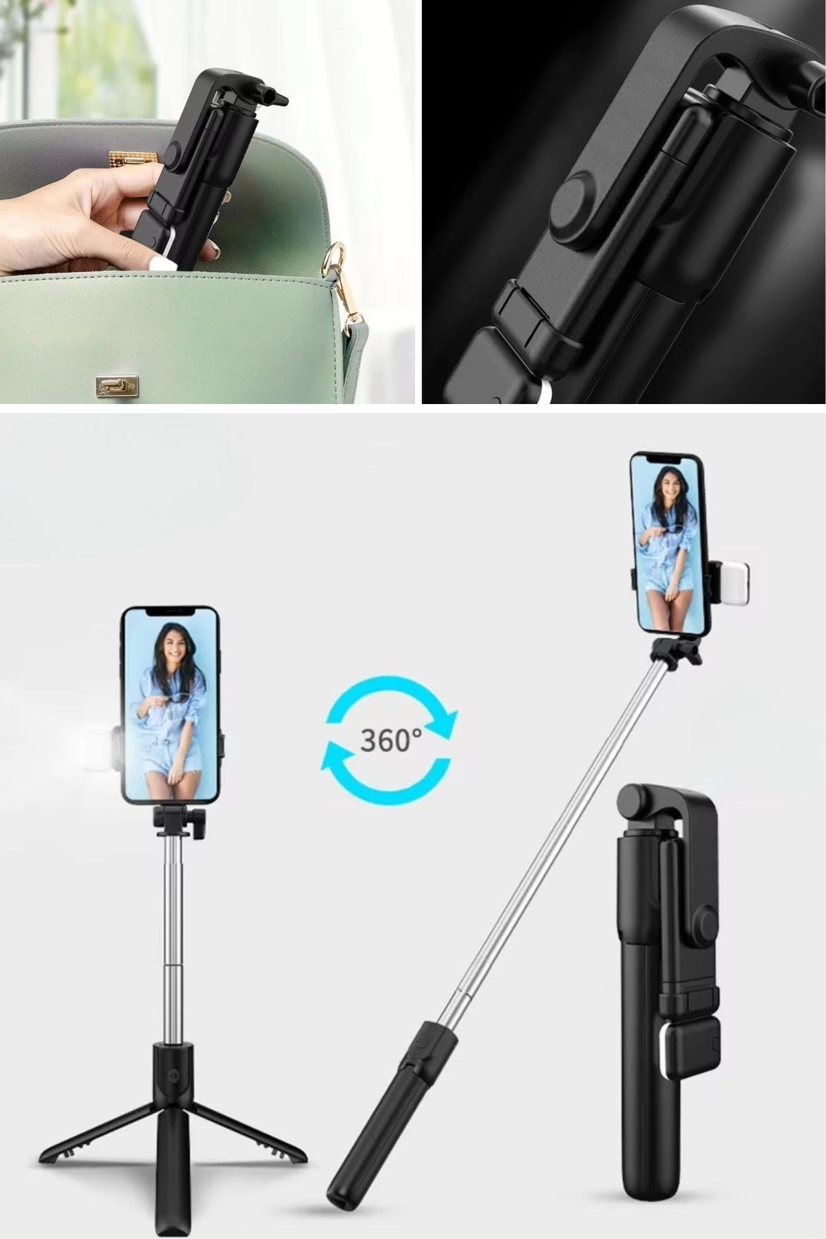 Kendiliğinden Led Işıklı Kumandalı Uzayabilen Selfie Çubuğu,masa Üstü Tripod ( Bayi Depom )