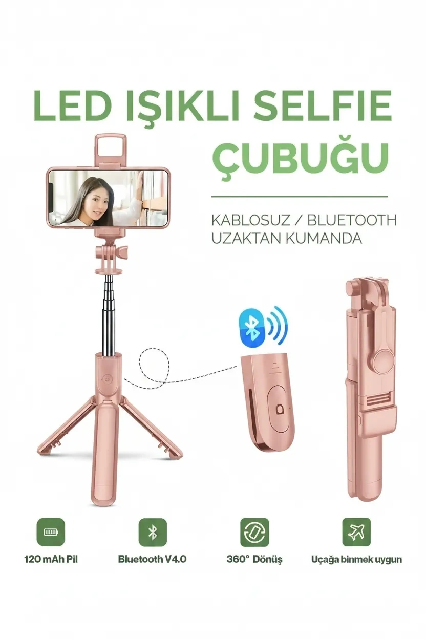 Led Işıklı Selfie Çubuğu Bluetooth Kumandalı Kablosuz Tripot Selfie Monopod Selfie Stick (Pembe) ( Bayi Depom ) Led Işıklı Selfie Çubuğu Bluetooth Kumandalı Kablosuz Tripot Selfie Monopod Selfie Stick (Pembe) ( Bayi Depom )