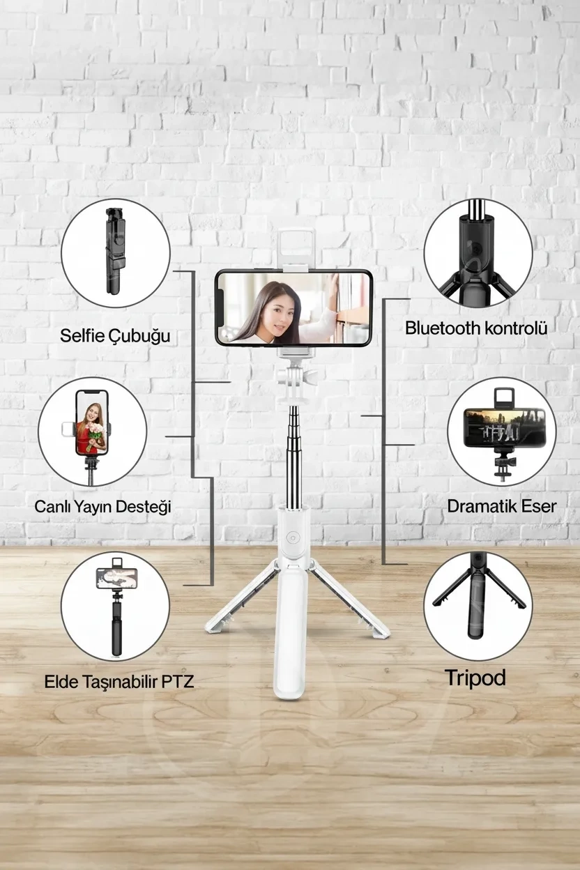 Led Işıklı Selfie Çubuğu Bluetooth Kumandalı Kablosuz Tripot Selfie Monopod Selfie Stick (Beyaz) ( Bayi Depom ) Led Işıklı Selfie Çubuğu Bluetooth Kumandalı Kablosuz Tripot Selfie Monopod Selfie Stick (Beyaz) ( Bayi Depom )