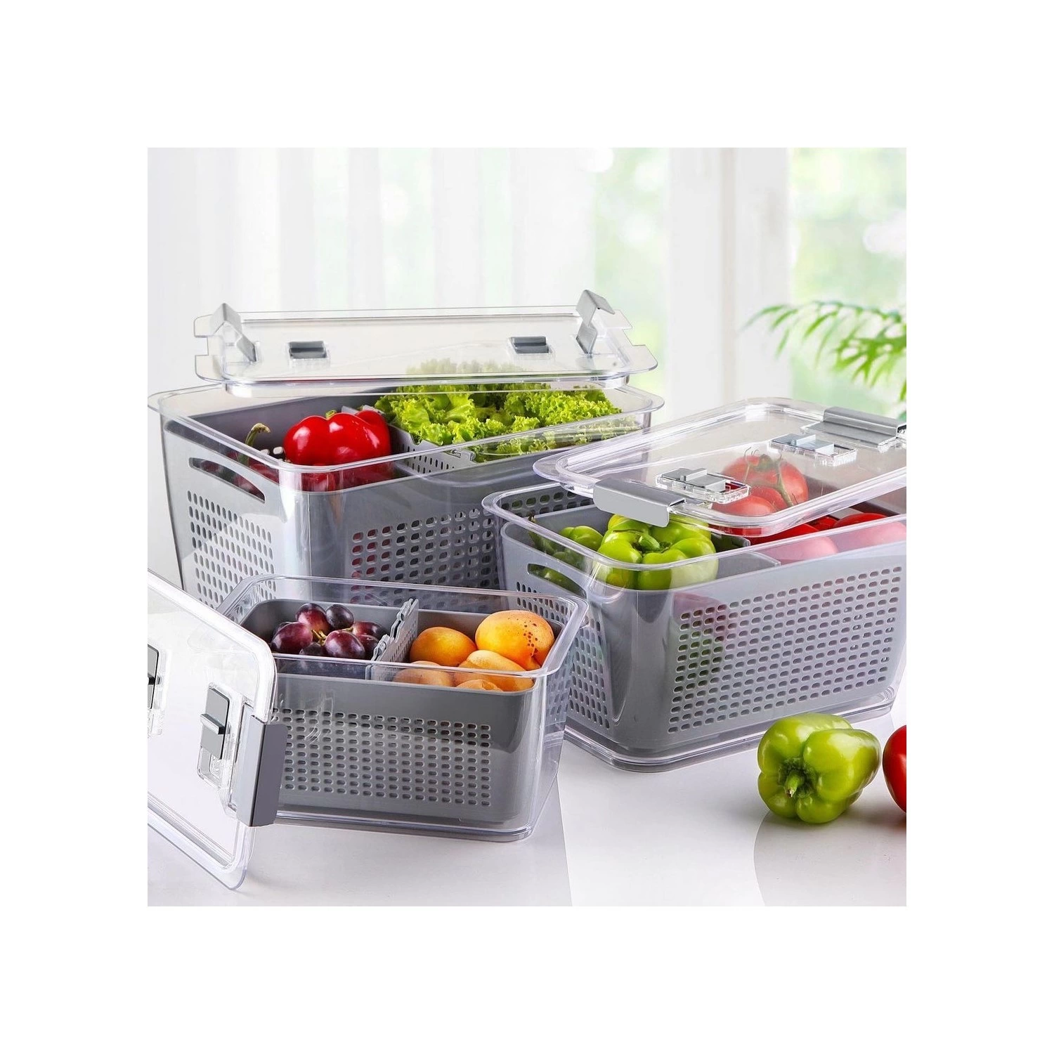 Lossa Süzgeçli ve Bölmeli Organizer Meyve Sebze Saklama 3'lü Set ( Bayi Depom ) Lossa Süzgeçli ve Bölmeli Organizer Meyve Sebze Saklama 3'lü Set ( Bayi Depom )