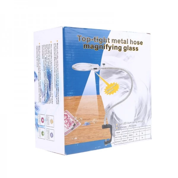 Nikula-2.5X130 MM 5X24 MM LED Aydınlatmalı Büyüteç,Masa üstü Metal Hortum Mandallı-MG15124-C ( Bayi Depom )