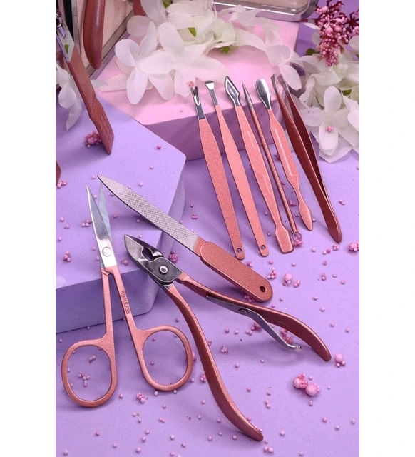 Profesyonel Çantalı Tırnak Bakım Manikür Seti Pembe Renk 12 Parça ( Bayi Depom )
