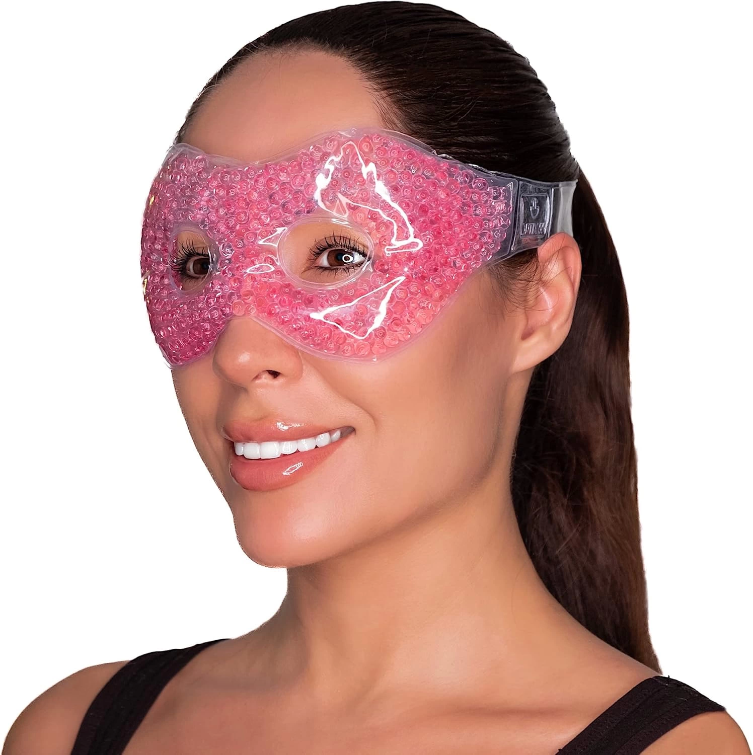 Pembe Jel Boncuklu Göz Maskesi, Soğuk & Sıcak Kullanım Rahatlatıcı Terapi Maskesi ( Bayi Depom )
