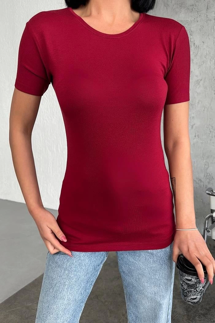 Rahat Ve Şık Kısa Kollu Bisiklet Yaka Likralı Viskon Penye Body Bordo ( Bayi Depom ) Rahat Ve Şık Kısa Kollu Bisiklet Yaka Likralı Viskon Penye Body Bordo ( Bayi Depom )