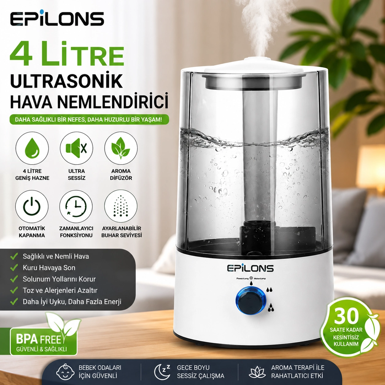 RBH-04 Ultrasonik Hava Nemlendirici 4 Litre Buhar Makinesi Aroma Difüzörü - Otomatik Kapanma ( Bayi Depom ) RBH-04 Ultrasonik Hava Nemlendirici 4 Litre Buhar Makinesi Aroma Difüzörü - Otomatik Kapanma ( Bayi Depom )