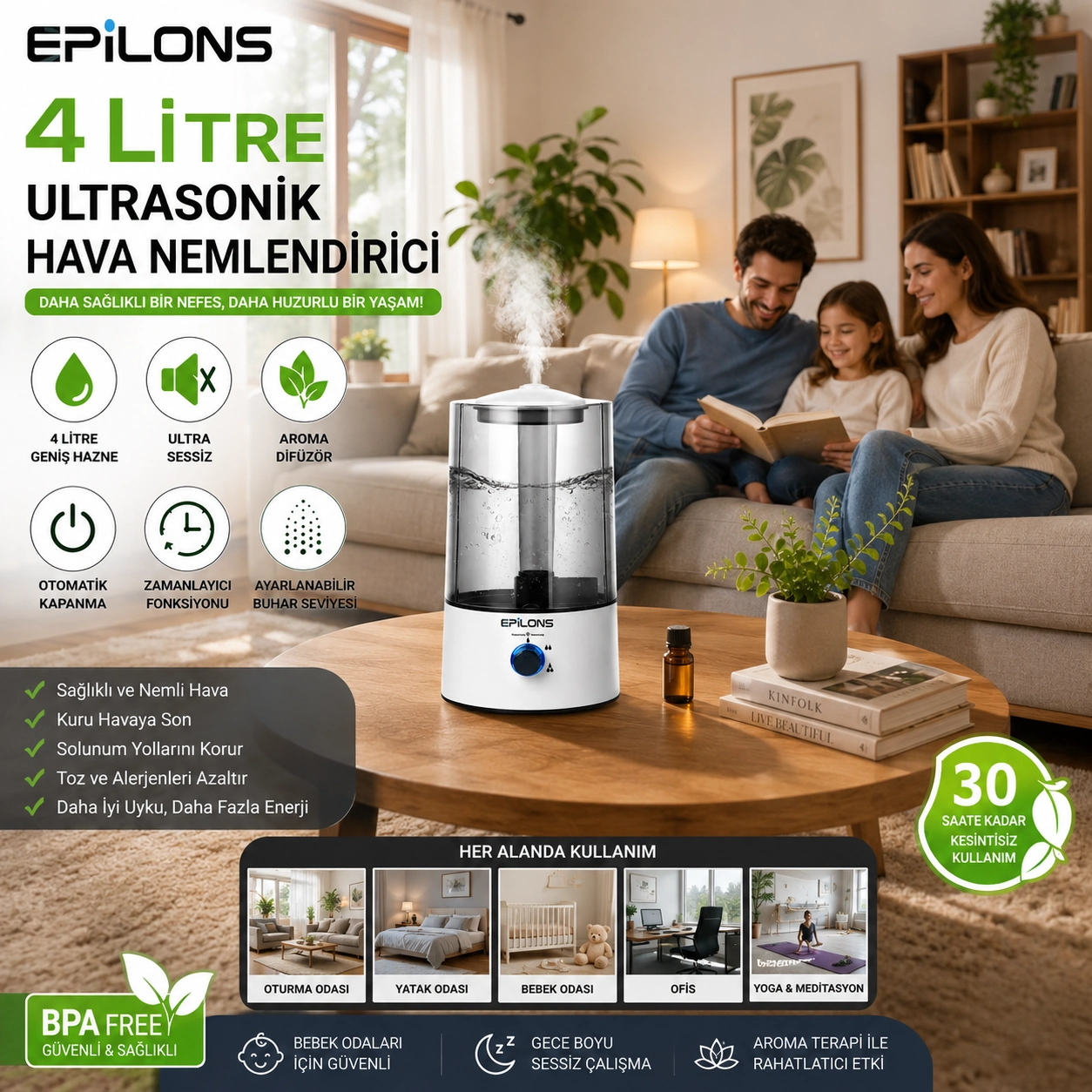 RBH-04 Ultrasonik Hava Nemlendirici 4 Litre Buhar Makinesi Aroma Difüzörü - Otomatik Kapanma ( Bayi Depom ) RBH-04 Ultrasonik Hava Nemlendirici 4 Litre Buhar Makinesi Aroma Difüzörü - Otomatik Kapanma ( Bayi Depom )