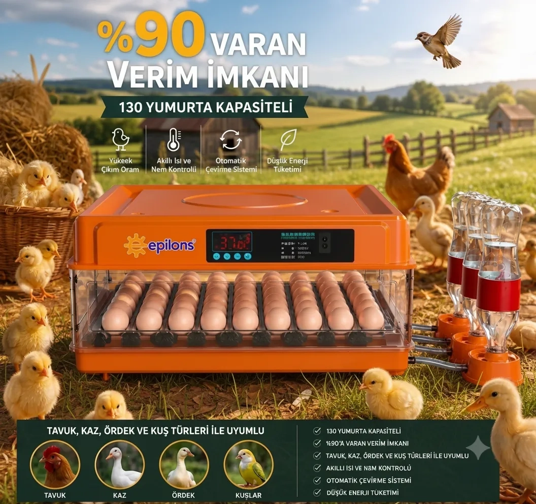 Tam Otomatik Kuluçka Makinesi 130 Yumurta Kapasiteli | Akıllı Isı ve Nem Kontrolü | Otomatik Yumurta Çevirme | Otomatik Su Sistemi | Ayarlanabilir Viyol ( Bayi Depom ) Tam Otomatik Kuluçka Makinesi 130 Yumurta Kapasiteli | Akıllı Isı ve Nem Kontrolü | Otomatik Yumurta Çevirme | Otomatik Su Sistemi | Ayarlanabilir Viyol ( Bayi Depom )