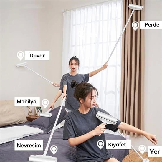 Pratik Temizlik İçin Yapışkanlı Tüy Rulosu 24 Cm Teleskopik Uzayabilen Saplı 2 Yedekli ( Bayi Depom )