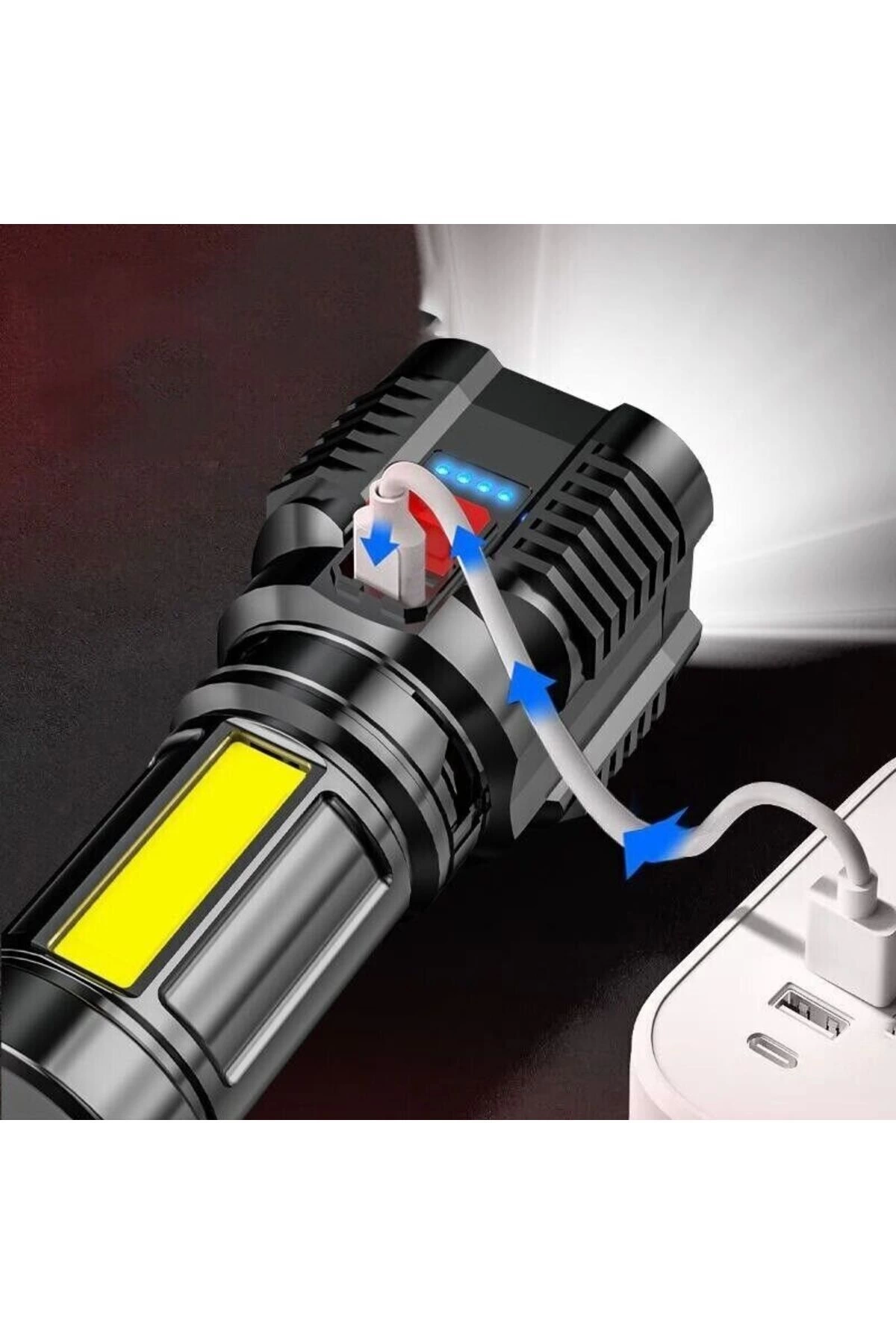 Ultra Parlak El Feneri Usb Şarj 4 Led+Yan Cob Led Taktik Günlük Hayat Kamp Avcılık El Feneri ( Bayi Depom ) Ultra Parlak El Feneri Usb Şarj 4 Led+Yan Cob Led Taktik Günlük Hayat Kamp Avcılık El Feneri ( Bayi Depom )