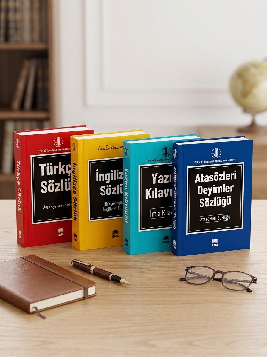 TDK Uyumlu Türkçe, İngilizce,Atasözleri Deyimler Sözlüğü ve Yazım Kılavuzu Seti Karton Kapak