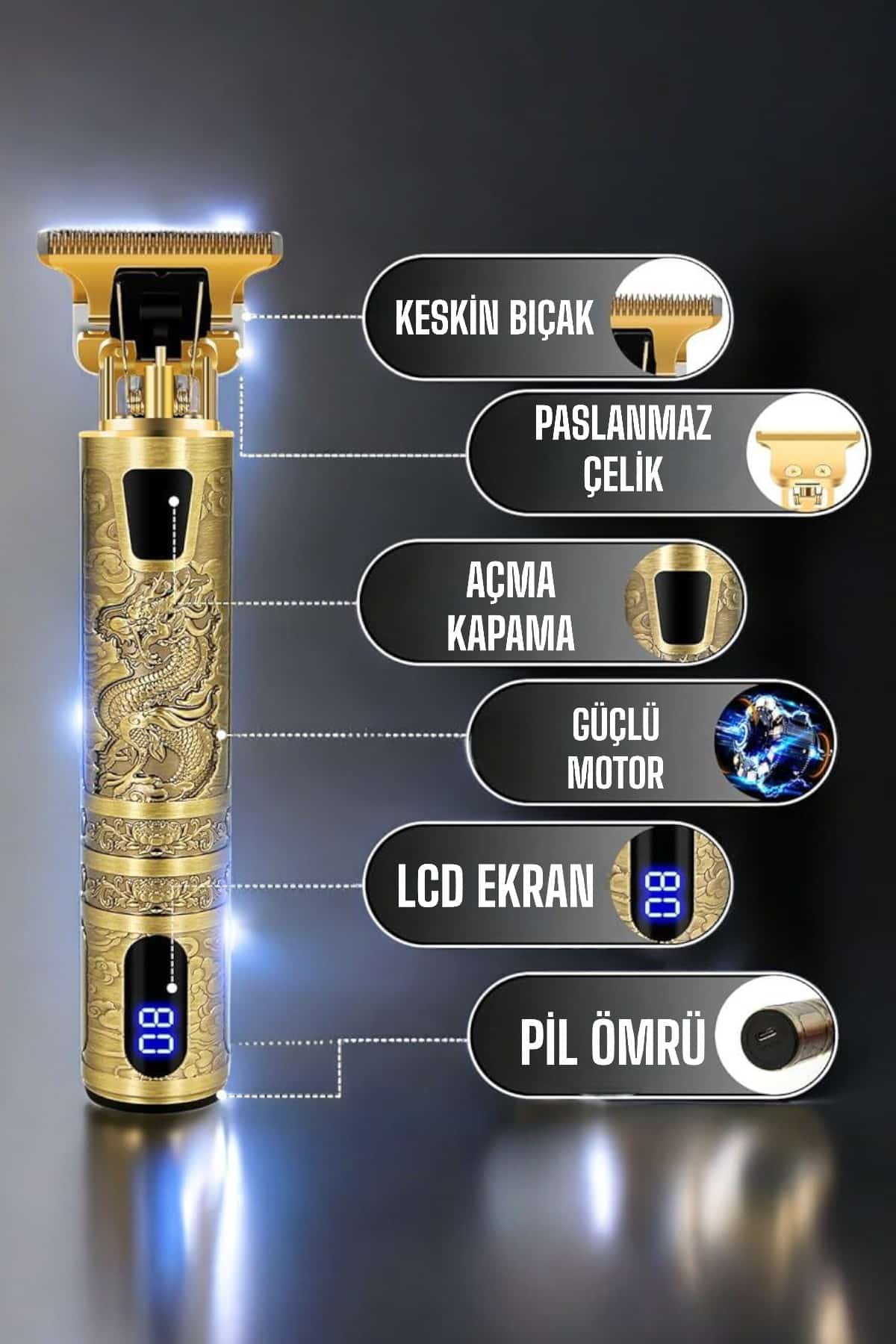 Tıraş Makinesi Şarjlı Profesyonel Saç Kesme Makinesi Gold Çizik Tıraş - Bayi Depom Tıraş Makinesi Şarjlı Profesyonel Saç Kesme Makinesi Gold Çizik Tıraş - Bayi Depom