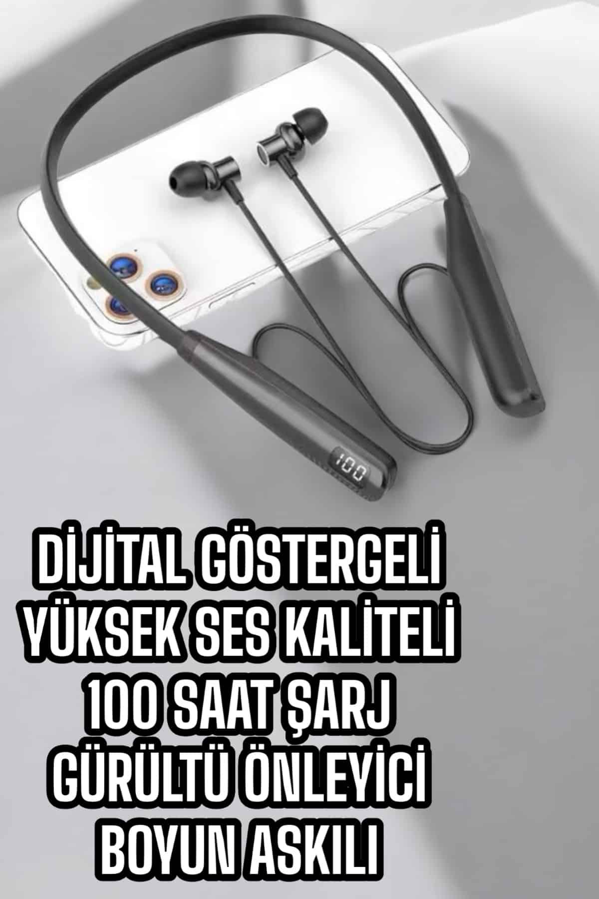 Dijital Batarya Göstergeli Bluetooth Özellikli Boyun Askılı Kulaklık - Bayi Depom