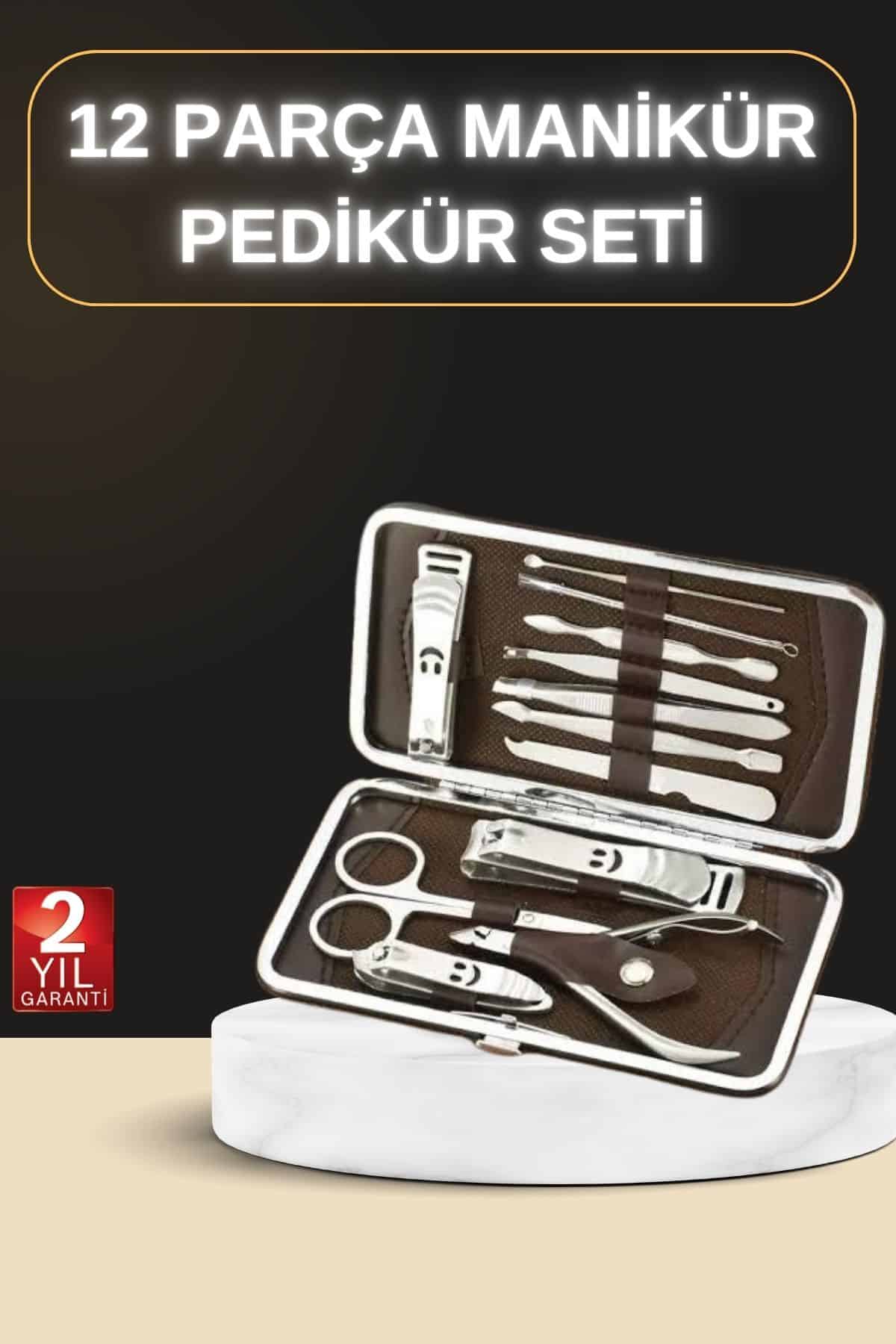 12 Parça Manikür Pedikür Seti Özel Deri Çanta El Ayak Bakımı Akne ve Sivilce Temizleme - Bayi Depom
