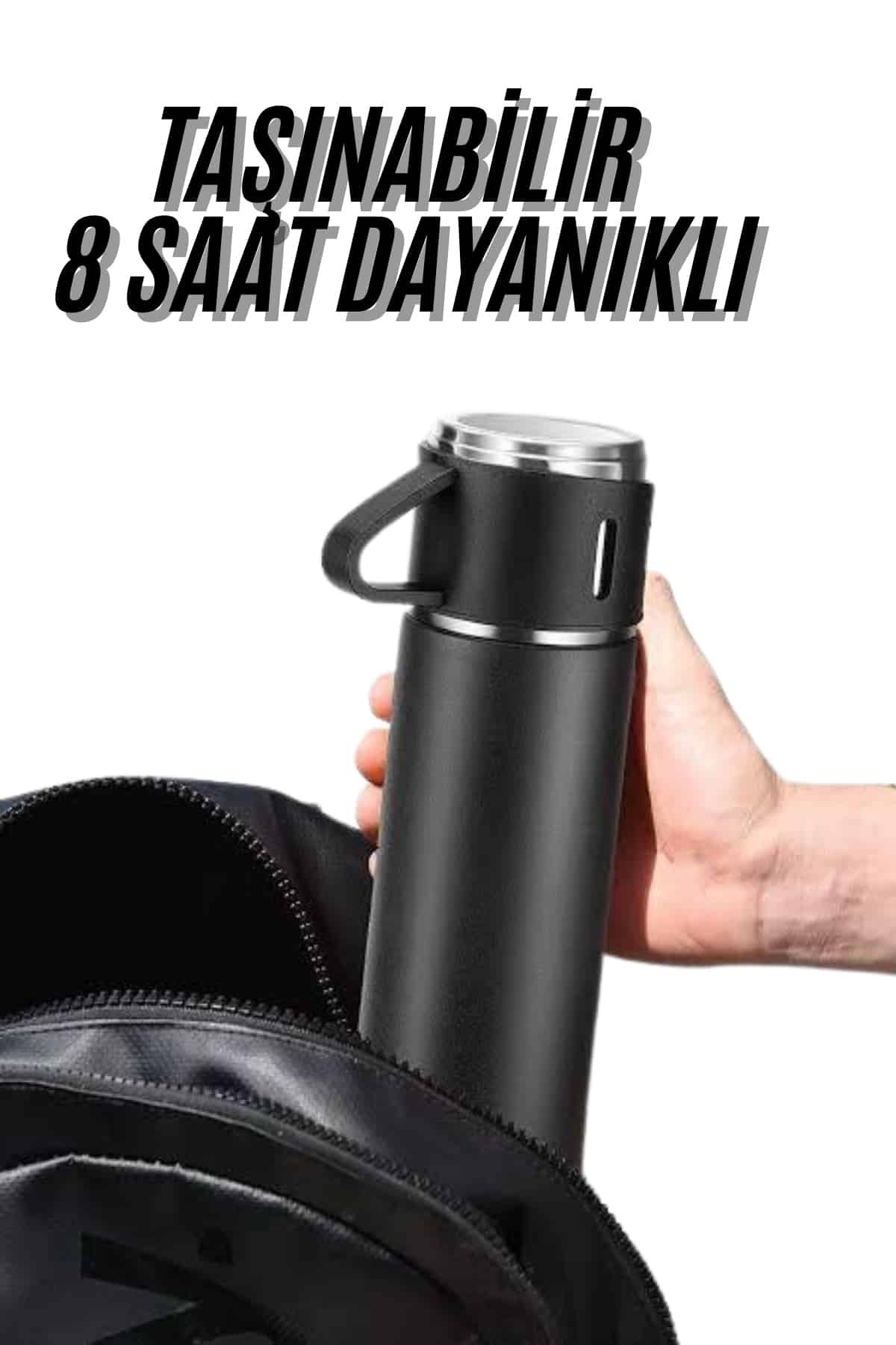 Termos Seti 3'lü Bardak Seti Isı Dayanıklı Siyah Paslanmaz Çelik Vakumlu - Bayi Depom