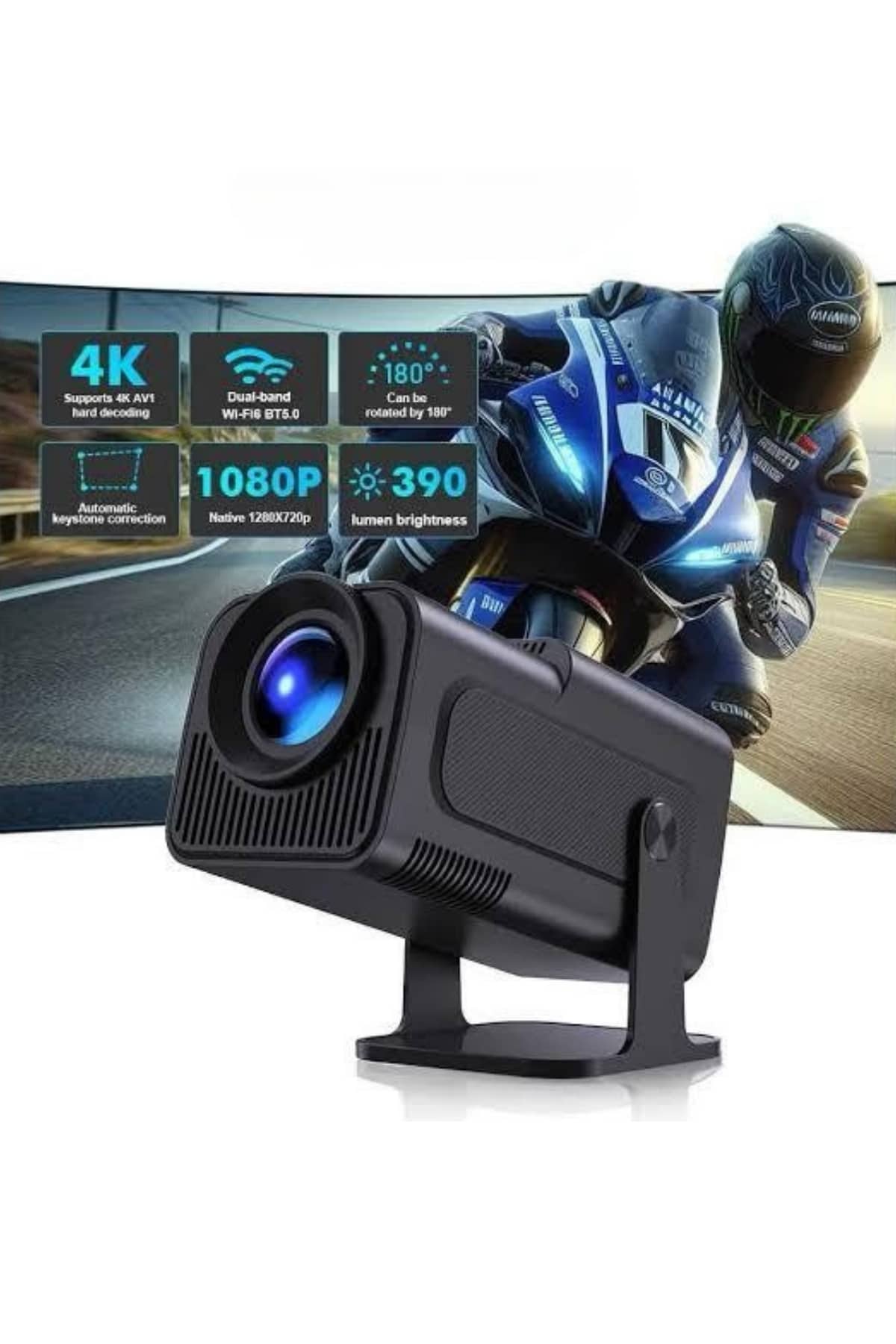 Android Projeksiyon Siyah Taşınabilir Sinema Projektörü 4k 1080p Ev Sineması Bluetooth - Bayi Depom
