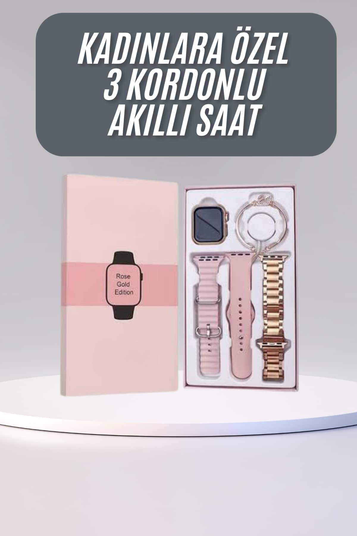 Akıllı Saat 3 Kordonlu Ve Aksesuarlı Bayanlar Için Şık Rose renk - Bayi Depom Akıllı Saat 3 Kordonlu Ve Aksesuarlı Bayanlar Için Şık Rose renk - Bayi Depom