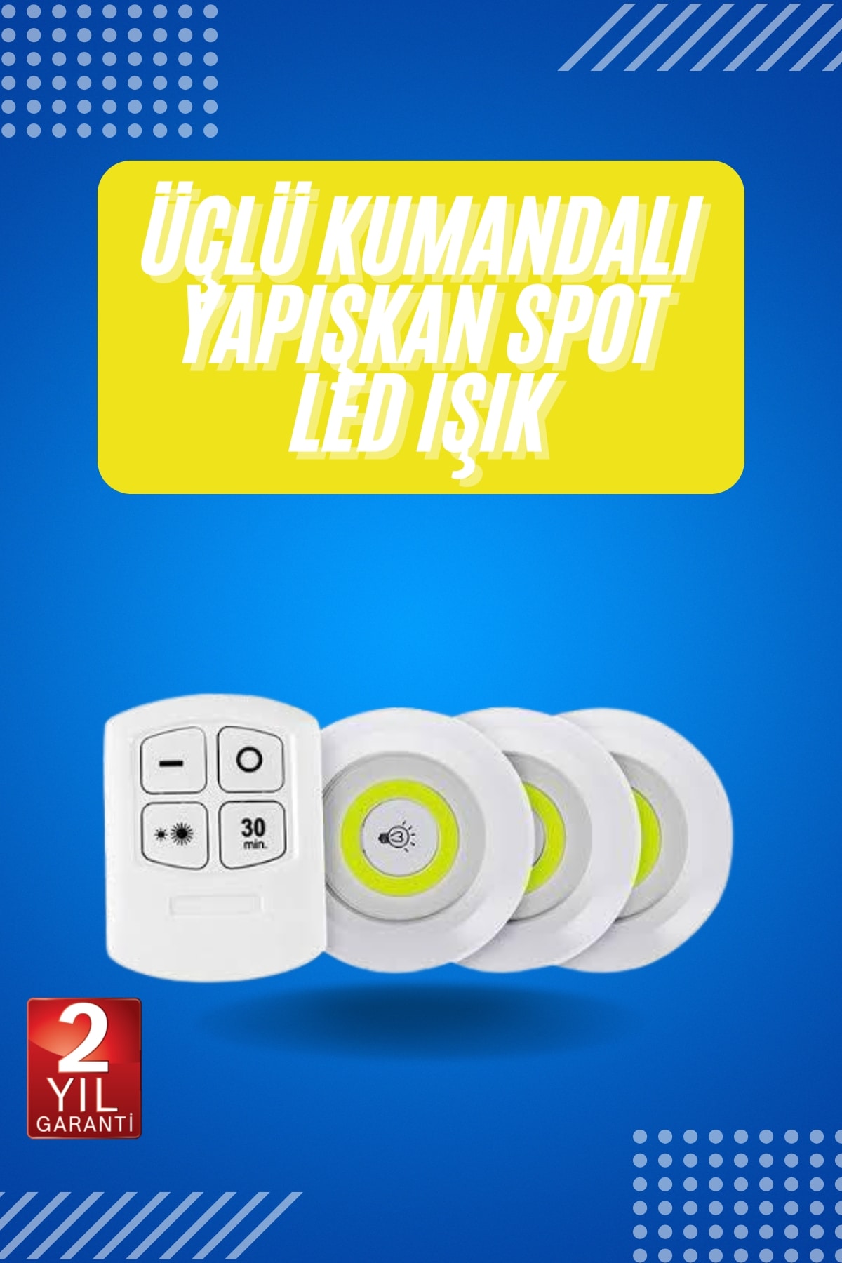 Yapışkanlı 3'lü Spot Led Işık Lamba Montajsız Pilli Uzaktan Kumandalı - Bayi Depom Yapışkanlı 3'lü Spot Led Işık Lamba Montajsız Pilli Uzaktan Kumandalı - Bayi Depom