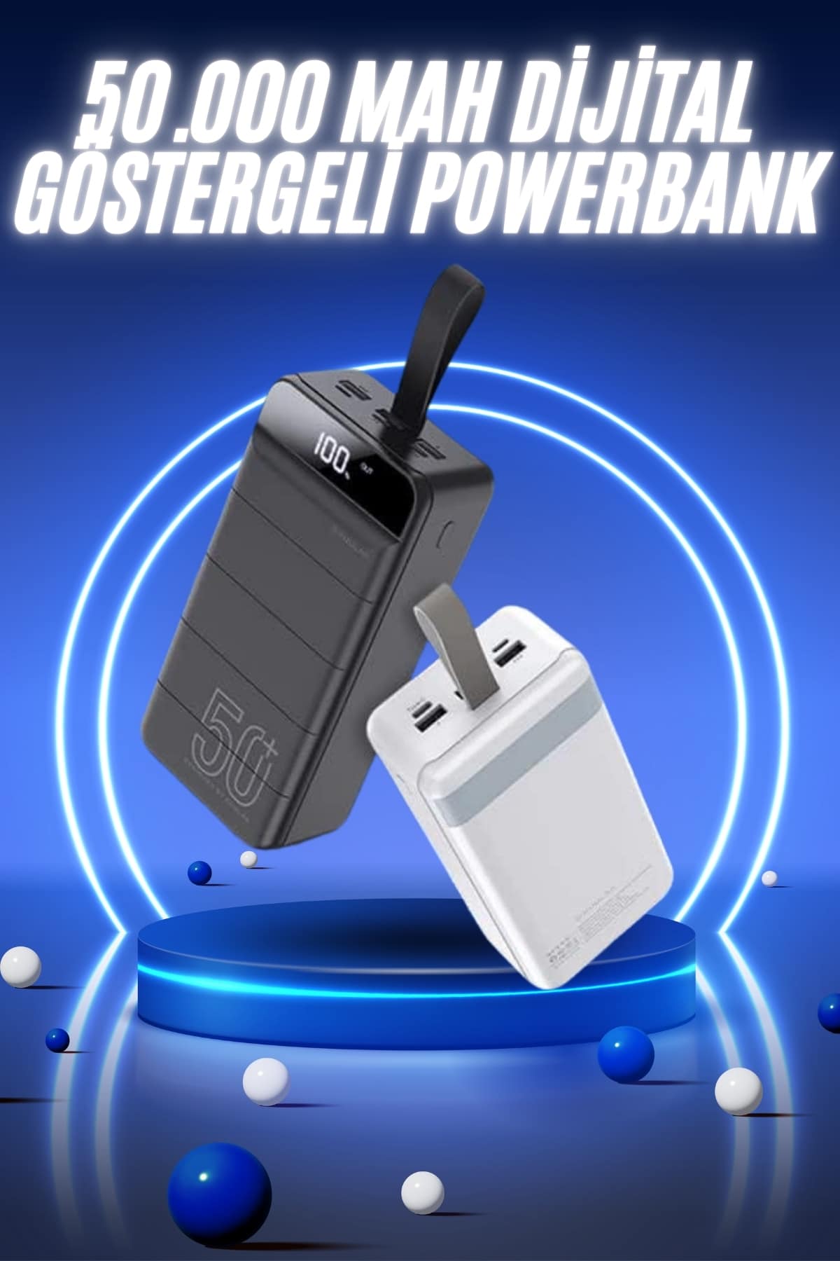 50.000 Mah Powerbank Turbo Hızlı Led Göstergeli Android İOS Uyumlu Taşınabilir Askılı - Bayi Depom
