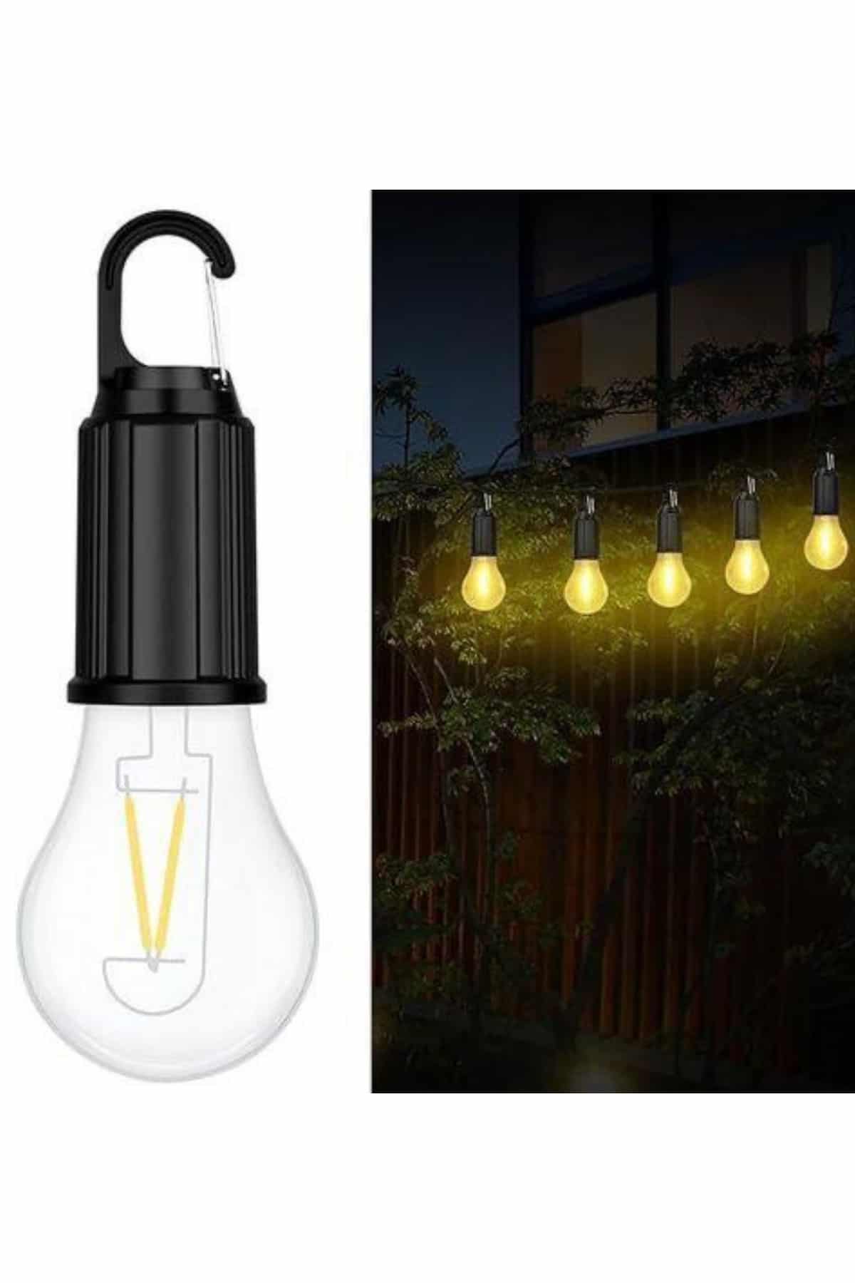 Şarjlı Dekoratif Kamp Lambası Askılı Ampul Led Işık Type-C Girişli - Bayi Depom