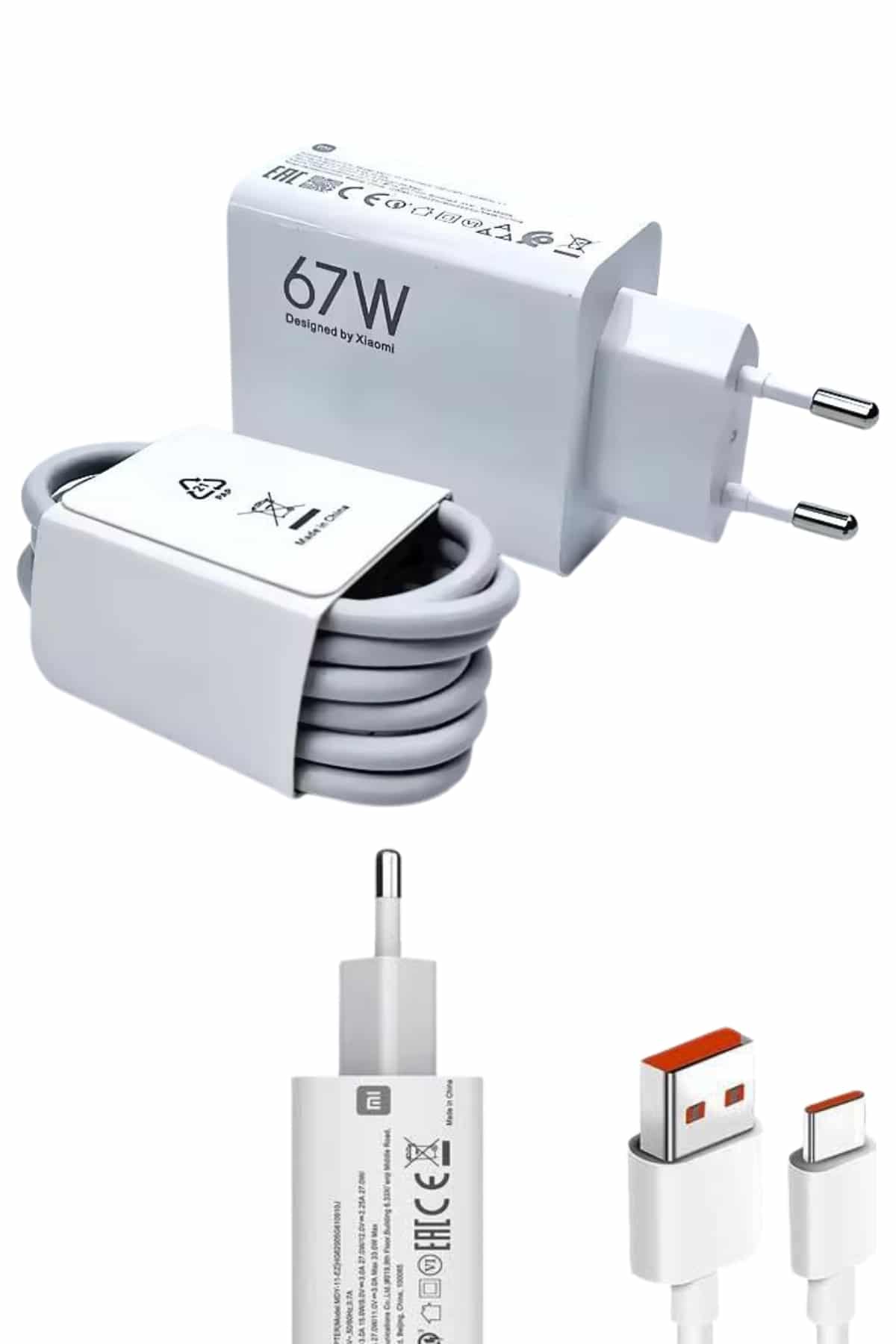Beyaz Ultra Plus Hızlı Şarj Seti Şarj Adaptörü ve Kablosu 67W - Bayi Depom