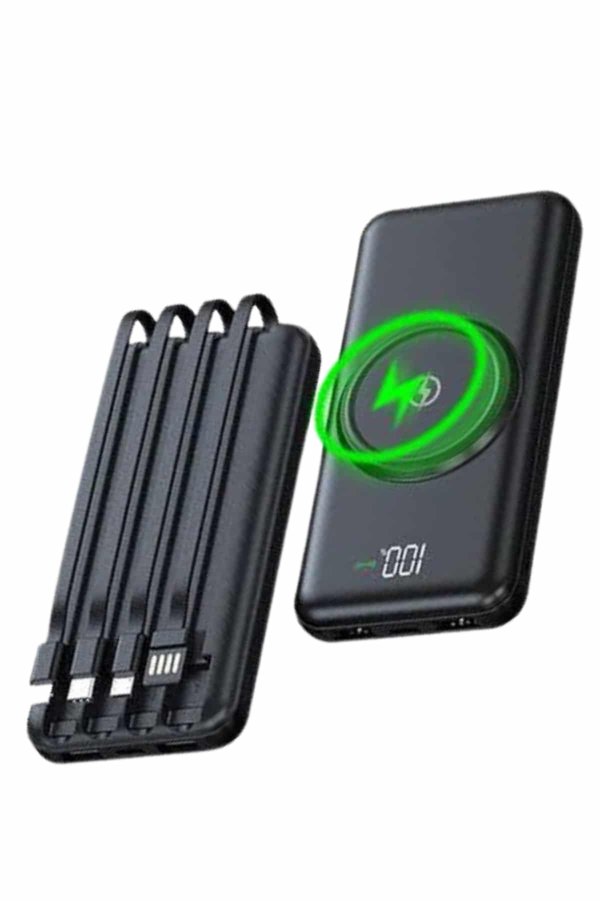 Wireless Powerbank 10000 Mah LED Ekranlı Dahili Kablolu Hızlı Şarj - Bayi Depom