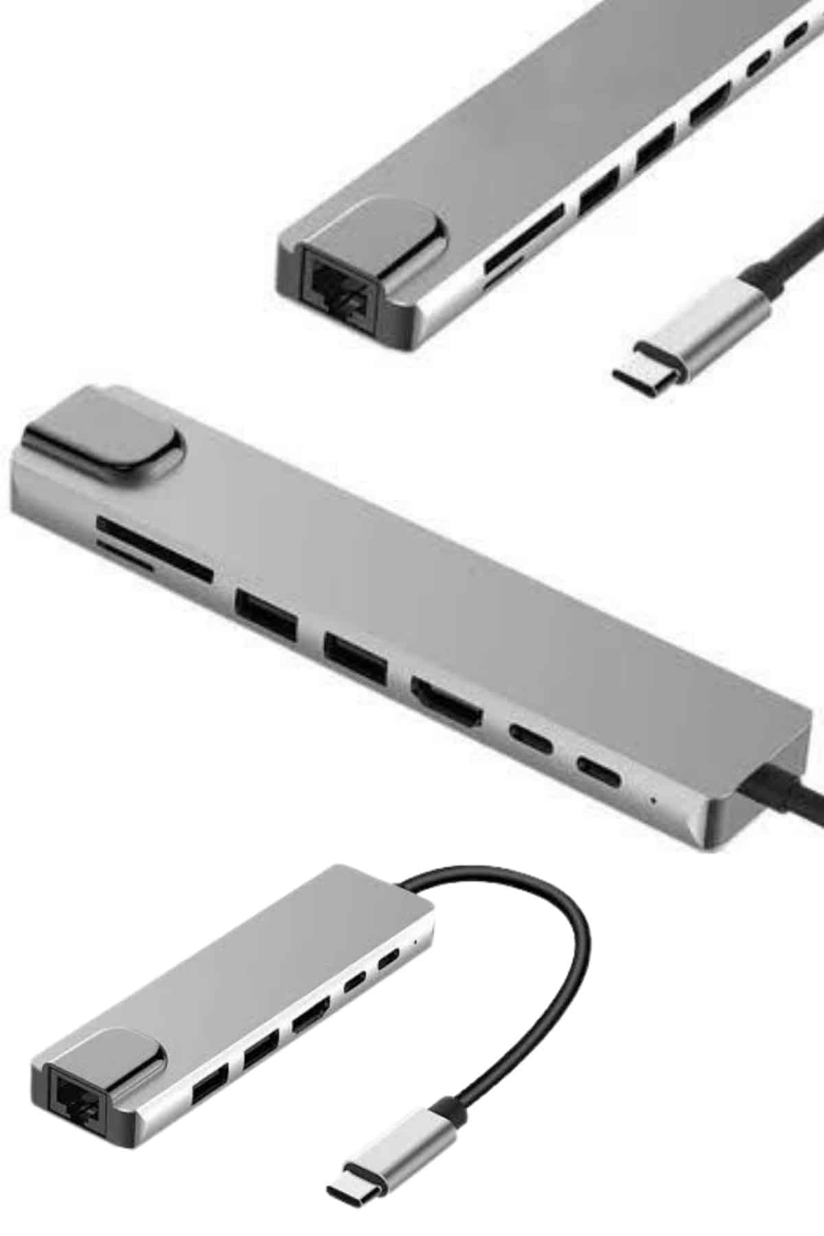 8 Portlu Macbook Çevirici Type C Hub  SD TF USB Çoğaltıcı Ethernet - Bayi Depom