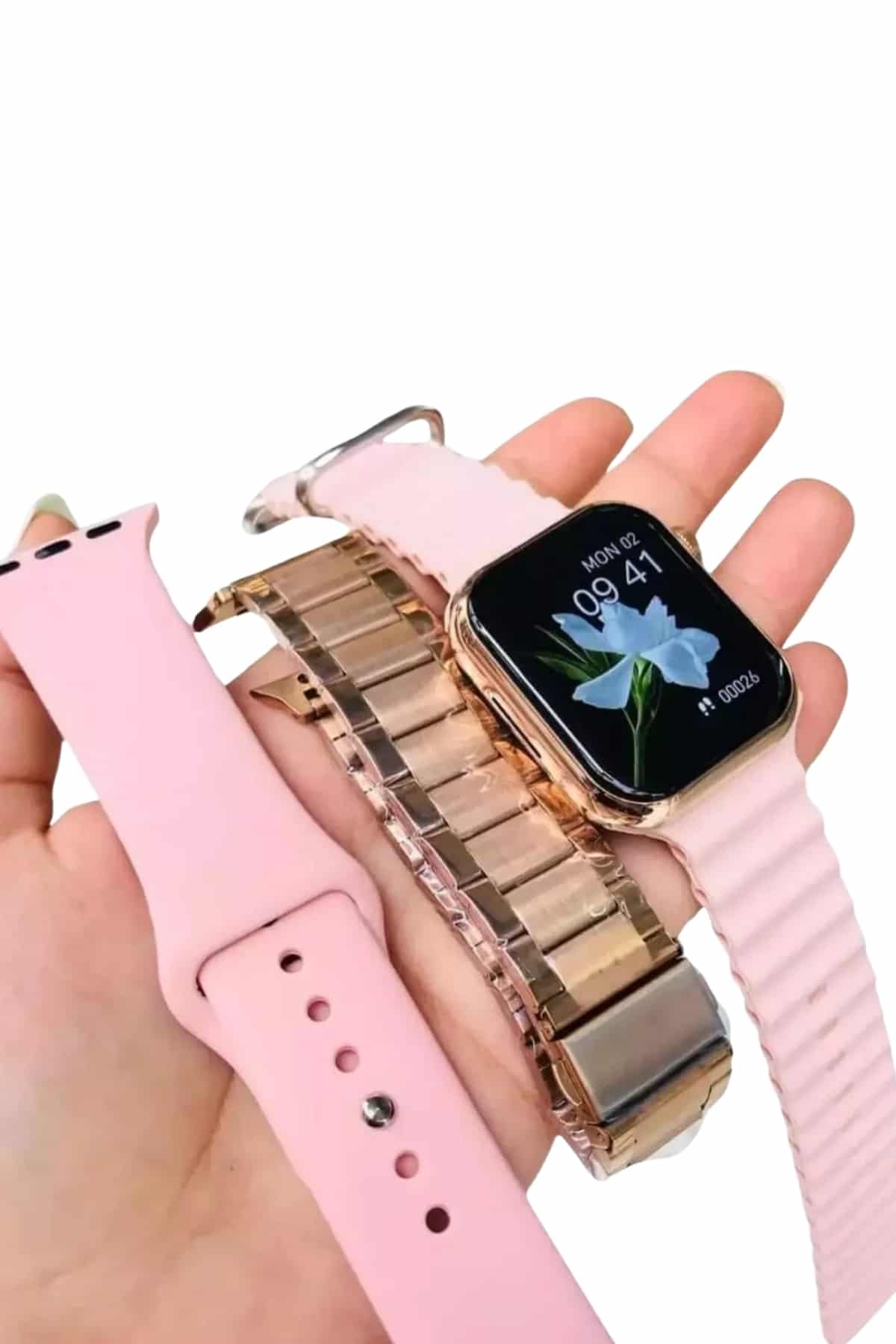 Akıllı Saat 3 Kordonlu Ve Aksesuarlı Bayanlar Için Şık Rose renk - Bayi Depom