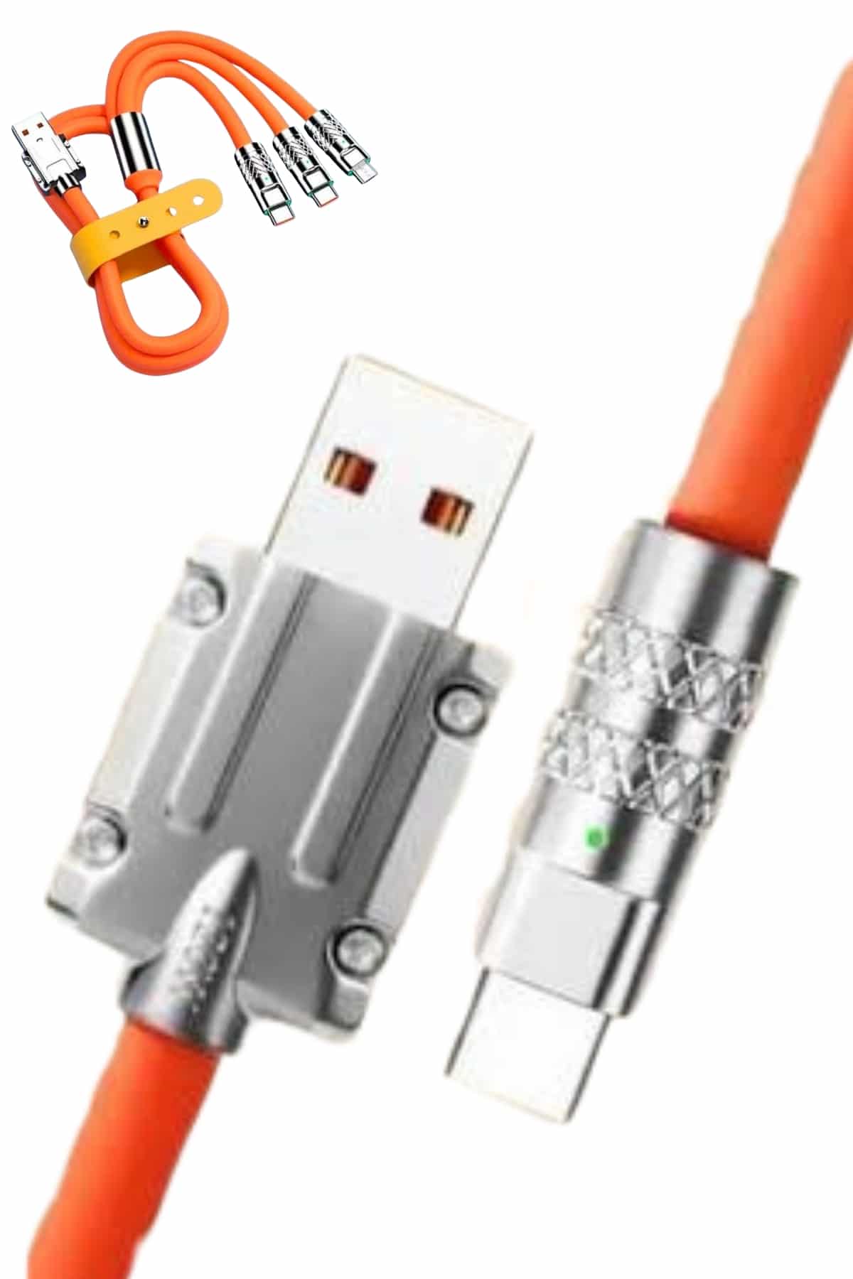 120W Silikon Metal Uçlu LED Işıklı 3 In1 Şarj Kablosu 1.2m - Bayi Depom