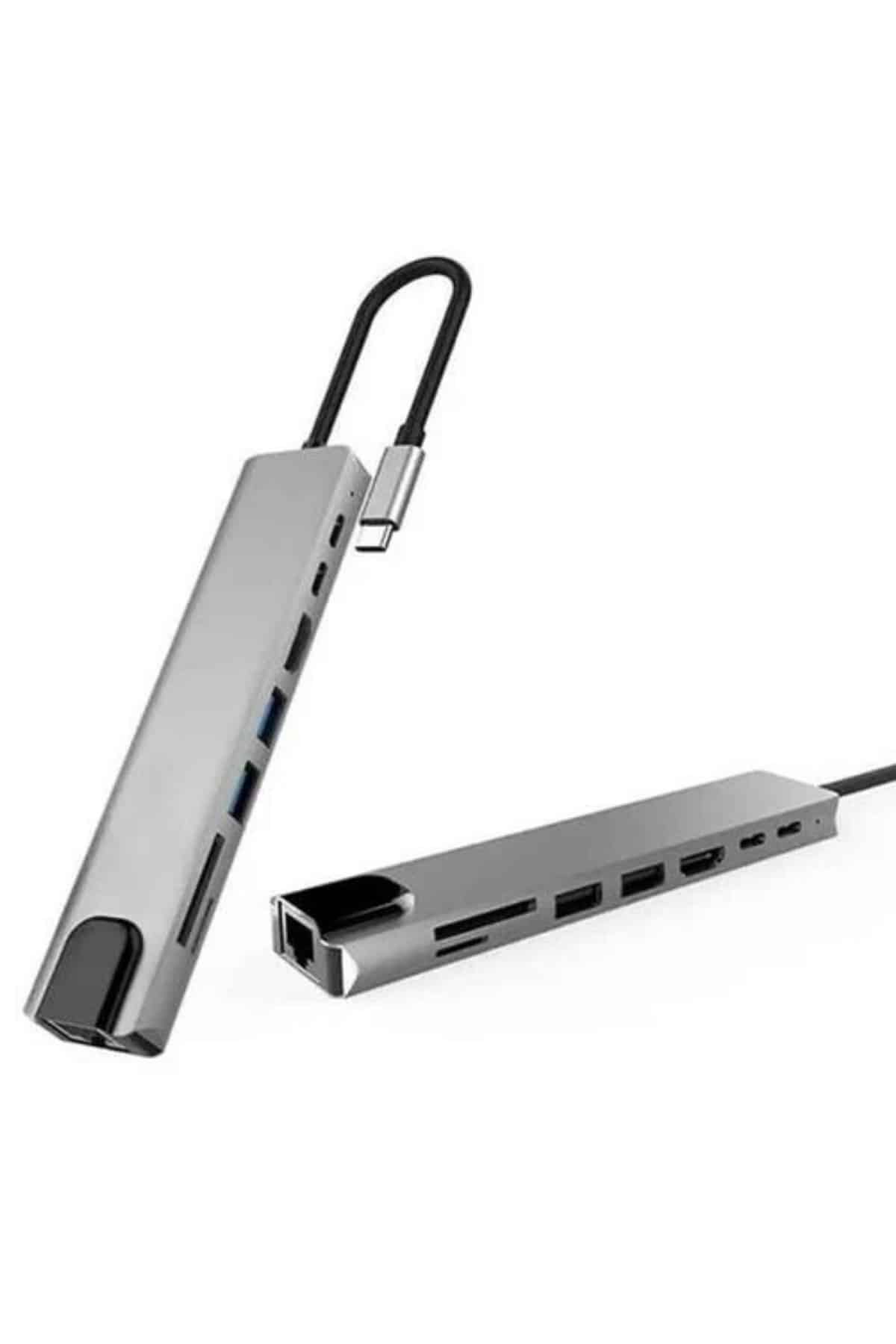 8 Portlu Macbook Çevirici Type C Hub  SD TF USB Çoğaltıcı Ethernet - Bayi Depom