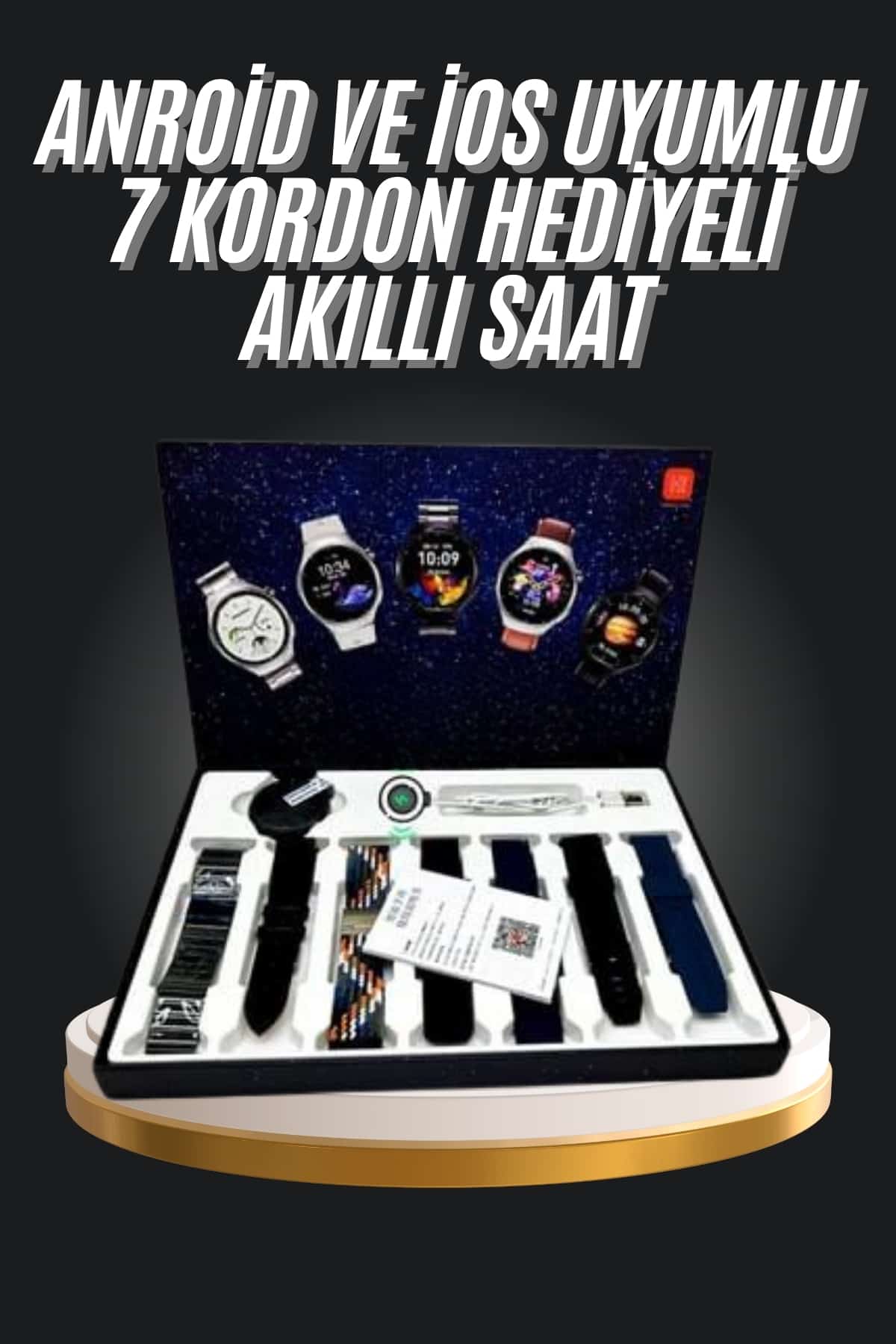 7 Kordonlu Akıllı Saat Siyah Kasa Dokunmatik Ekran Uyku ve Sağlık Takibi - Bayi Depom 7 Kordonlu Akıllı Saat Siyah Kasa Dokunmatik Ekran Uyku ve Sağlık Takibi - Bayi Depom