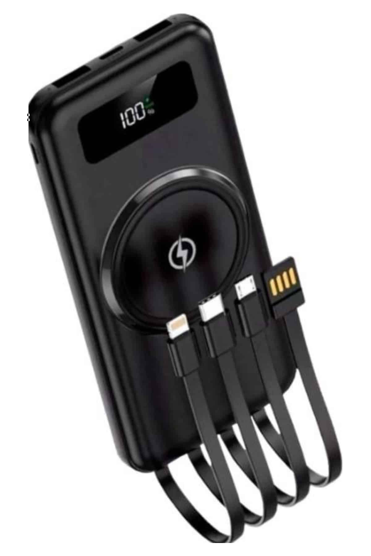 Kablosuz Çoklu Şarj Girişli 10.000 Mah Kablolu Powerbank Taşınabilir - Bayi Depom