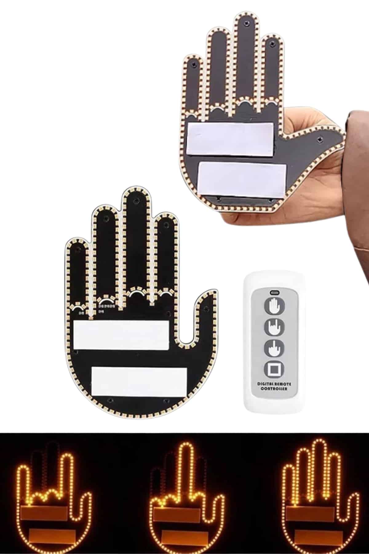 Kumandalı El Led Araba İçi 4 Farklı Mod El Orta Parmak Led - Bayi Depom