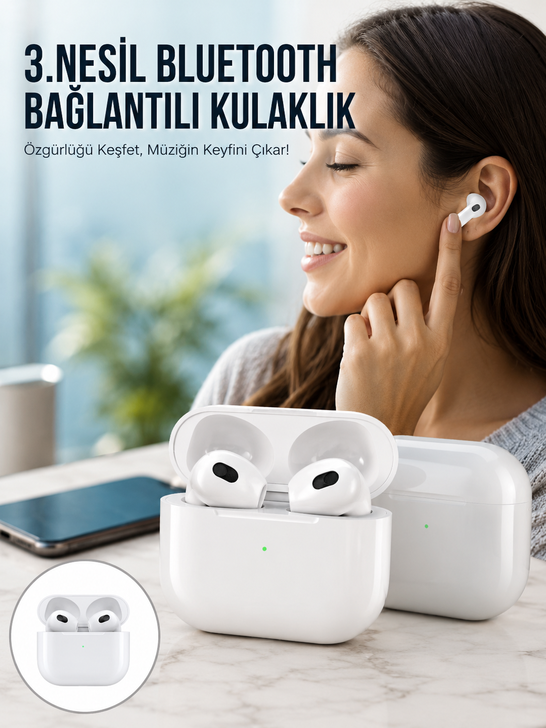 3.Nesil İOS Android Uyumlu Bluetooth 5.0 Beyaz Çağrı Cevaplama Yeni Nesil - Bayi Depom