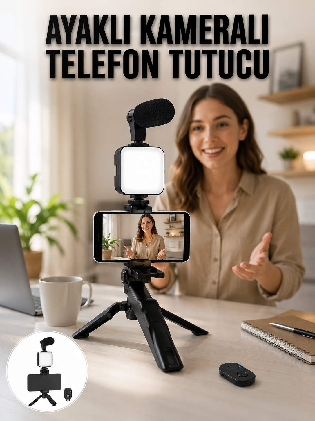 Telefon Tutucu Led Işıklı Kumandalı Mikrofon Telefon Vlog Video Kayıt Yeni Nesil - Bayi Depom Telefon Tutucu Led Işıklı Kumandalı Mikrofon Telefon Vlog Video Kayıt Yeni Nesil - Bayi Depom
