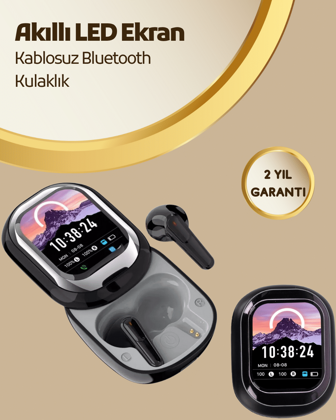 Akıllı Ekranlı Bluetooth 5.4 Kablosuz Kulaklık – Dokunmatik ve Şarj Kutulu - Bayi Depom
