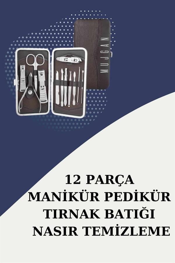 12 Parça Paslanmaz Çelik Kompakt ve Taşınabilir Manikür Makası Tırnak Makası - Bayi Depom