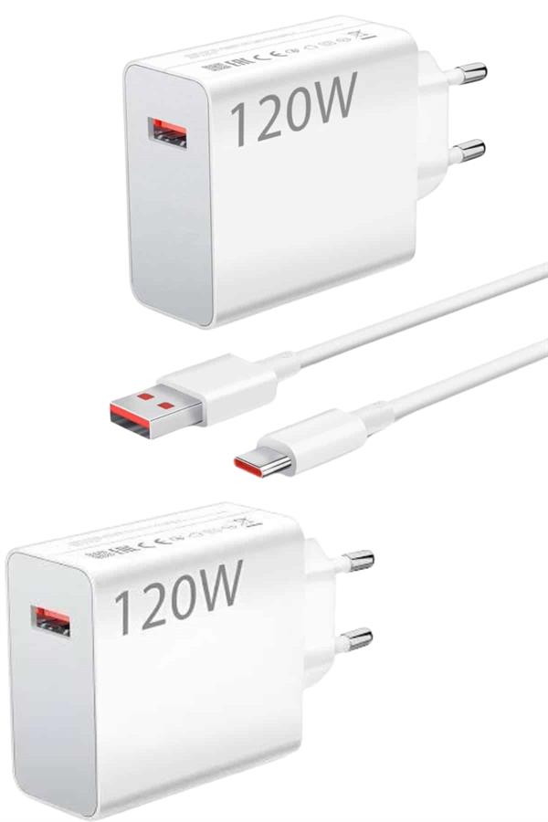 120 Watt Turbo Hızlı Şarj Aleti Seti Hızlı Şarj Adaptörü Beyaz - Bayi Depom