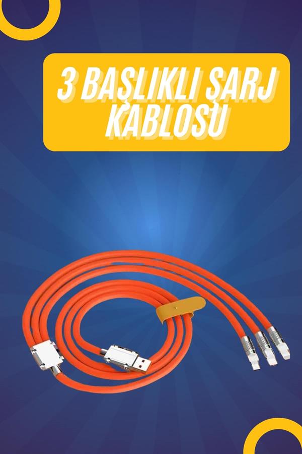 120W Silikon Metal Uçlu LED Işıklı 3 In1 Şarj Kablosu 1.2m - Bayi Depom 120W Silikon Metal Uçlu LED Işıklı 3 In1 Şarj Kablosu 1.2m - Bayi Depom