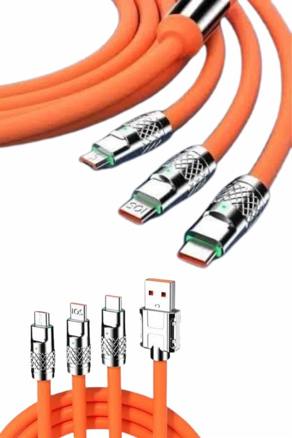 120W Silikon Metal Uçlu LED Işıklı 3 In1 Şarj Kablosu 1.2m - Bayi Depom 120W Silikon Metal Uçlu LED Işıklı 3 In1 Şarj Kablosu 1.2m - Bayi Depom