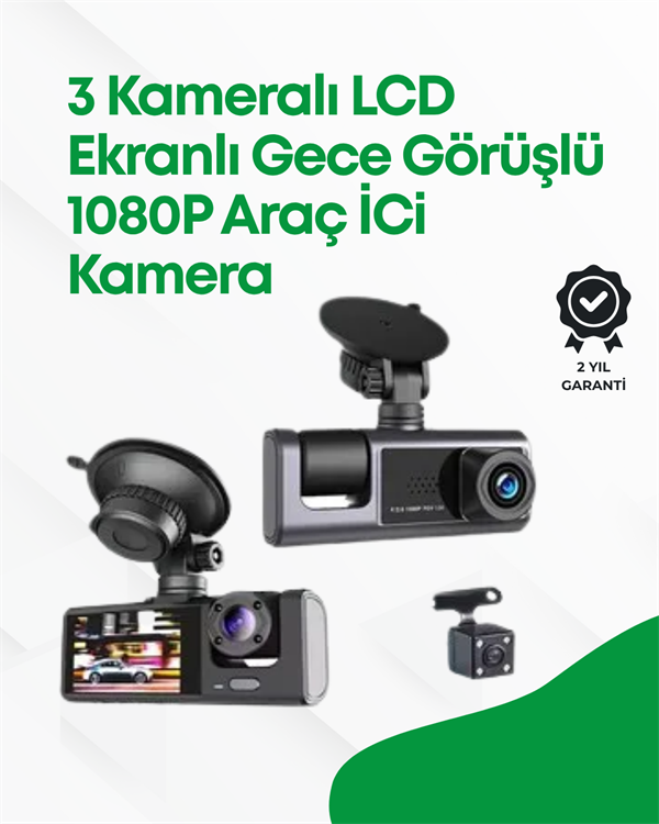 2.0” LCD Ekranlı, Döngüsel Kayıt Özellikli Üç Kameralı Oto Kamera - Bayi Depom 2.0” LCD Ekranlı, Döngüsel Kayıt Özellikli Üç Kameralı Oto Kamera - Bayi Depom