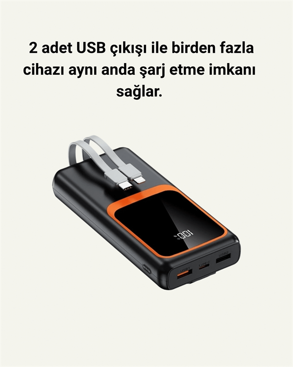20.000 mAh Powerbank – 22.5W Hızlı Şarj, Çok Kablolu, Dijital Göstergeli - Bayi Depom 20.000 mAh Powerbank – 22.5W Hızlı Şarj, Çok Kablolu, Dijital Göstergeli - Bayi Depom